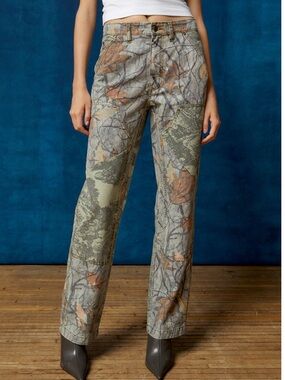 BDG Camo Straight-Leg Jeans in Green and Brown
